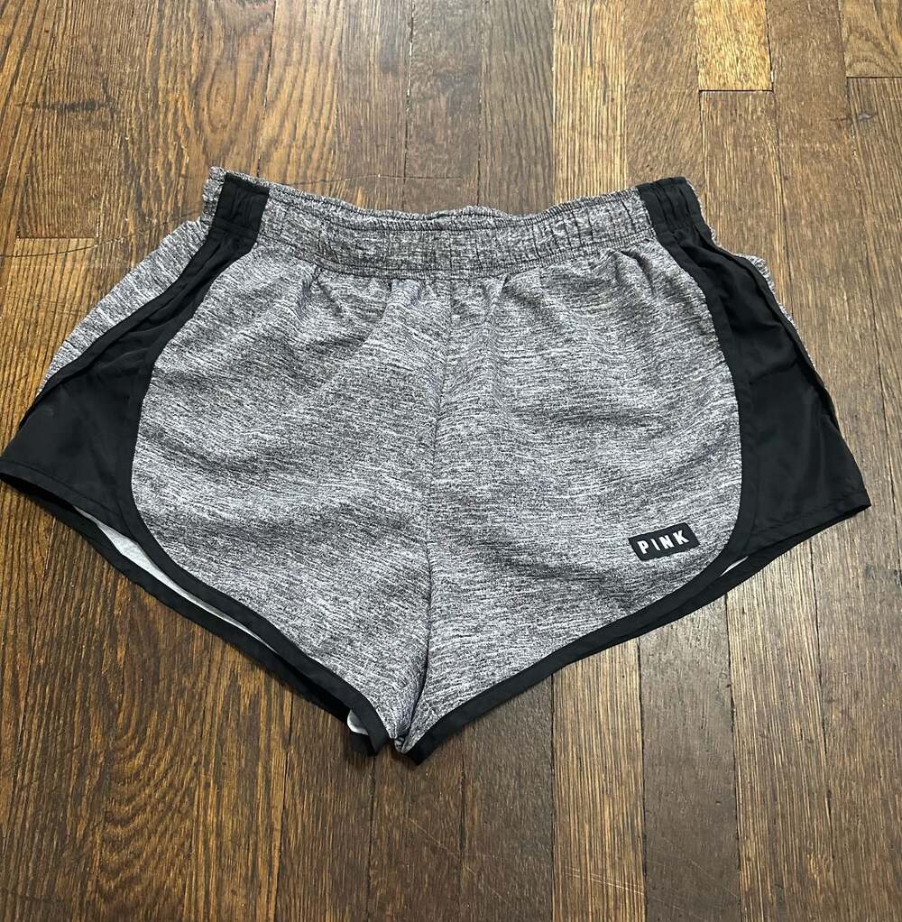 Victoria's Secret PINK Gray Heather Black Lined Athletic Running Shorts Medium